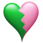 Half green and half pink heart sticker