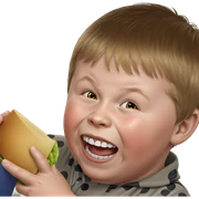 happy boy with food sticker