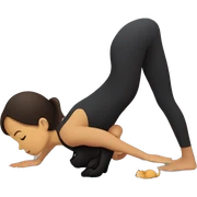Girl doing her yoga pose - downward dog, with black cat laying next to her, girl wears dark brown sport suit sticker