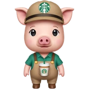 A CARTOONISH and cute Funko Pop-style Pig With A StarBucks worker Outfit and a cute visor on its head cartoonish and cute. Funko pop sticker