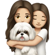 Brunette girl long hair, hugging her white Shih tzu sticker
