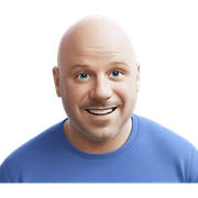 bald man smiling in blue sticker