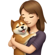 a girl in brown hair hugging Shiba dog sticker