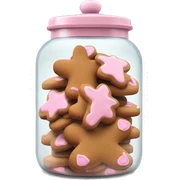 Realistic glass cookie jar with light pink lid full of gingerbread cookies isolated.  sticker