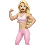 Woman, white skin, pale skin, long hair, blonde hair, blue eyes, wavy hair, baby pink sports bra, baby pink leggings, flexing one arm up sticker