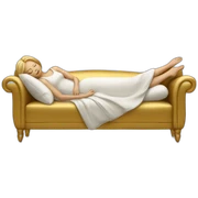 white woman sleeping on a golden couch sticker