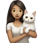 Dark brown straight hair girl holding fluffy white cat  sticker