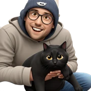happy boy with black cat sticker