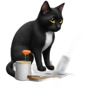 Black cat is painting a picture paints sticker
