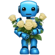 Blue robot holding blue roses sticker