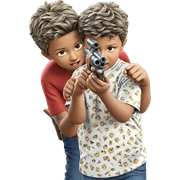 two boys aiming weapons outdoors sticker