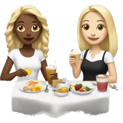 2 girls, one white and blonde, one white and brunette, eating brunch  sticker