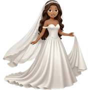 Full body tan woman with dark brown long hair Hollywood wave hair. Wearing a white wedding dress, veil happy sticker