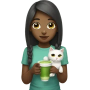 Cute girl holding a cat and cup of iced matcha  sticker