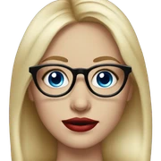 Realistic blonde girl smiling, blue eyes, red lipstick and wearing black glasses  sticker