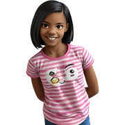 smiling girl in striped t-shirt sticker