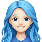 White cute girl with long blue hair smiles sticker