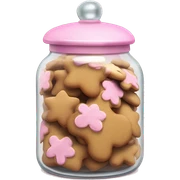 Realistic glass cookie jar with light pink lid full of gingerbread cookies isolated.  sticker