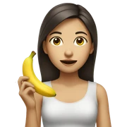 Brunette girl with Asian eyes eating a banana  sticker