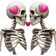 Skeleton kissing another skeleton with pink hearts  sticker