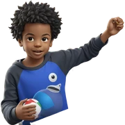 boy with toy indoors sticker