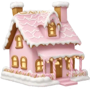 light pink and gold and white gingerbread house sticker