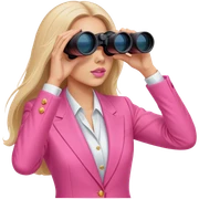 futuristic-looking woman with long hair in an intensive color pink suit looking through binoculars sticker