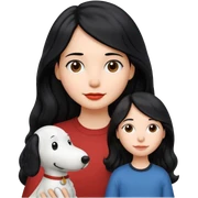 Una chica con cabello largo ondulado color negro con Snoopy al lado sticker