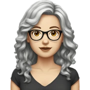 white girl with black wavy shoulder length hair, grey eyes glasses sticker