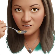 girl holding spoon and jewelry sticker