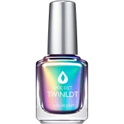 "TwinkledT" label, holo iridescent nail polish bottle, white lid sticker