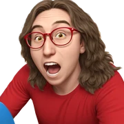 smiling person in red shirt sticker