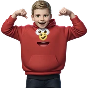 smiling boy in red hoodie sticker