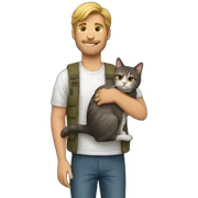 a man holding a cat sticker