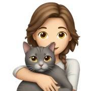 Brown hair Girl hugging grey cat sticker