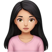 Una chica trigueña con cabello negro y largo, ojos cafés de pestañas largas, blusa rosa pastel  sticker