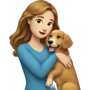 Woman with brown hair and blue eyes hugs golden retriever  sticker