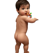 nude boy with candy in tub sticker