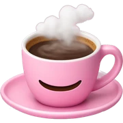 Frothed hot coffee in pink cloud mug and saucer sticker