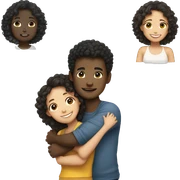 black boy with curly hair and Asian girl hugging sticker