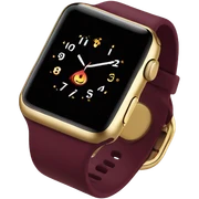 Gold Apple Watch with a burgundy band on an angle sticker