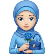 Turkish beautiful finish Konya girl blue eyes with blue hijab islamic dress and had on her hand blue rose hand bag sticker