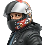 boy in jacket with motorcycle sticker
