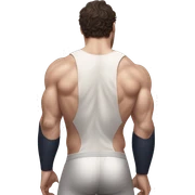 Henry cavill in a jock, backwards view, stretching glutes sticker