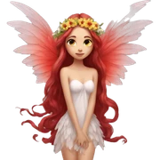big wings, flower, Beautiful, fairy, red, long hair sticker