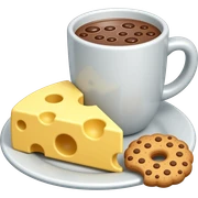 Cheese toast and hot chocolate withh a cookie sticker