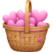 a pink basket with hearts sticker