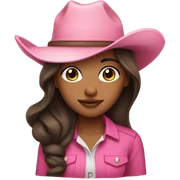Light Brown girl with very long dark brown hair wearing a pink cowgirl hat sticker