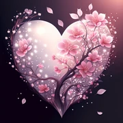 heart with sakura and delicate white sparkles, no background, magical and charming sticker