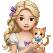 Cewek berbaju putih cantik memakai pita di rambut yang telah dia kelabang seperti rapunzel (membawa kucing lucu 1) dan tersenyum manis rambut nya tertiup angin sticker